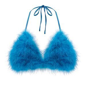 3388 Fluffy Fur Triangle Bra Crop Top Sexy Strappy Halter Feather Bandage